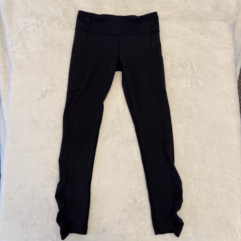 Lululemon Athletica Run Tempo Crop Leggings Ruched Side Black Stretch Size 4